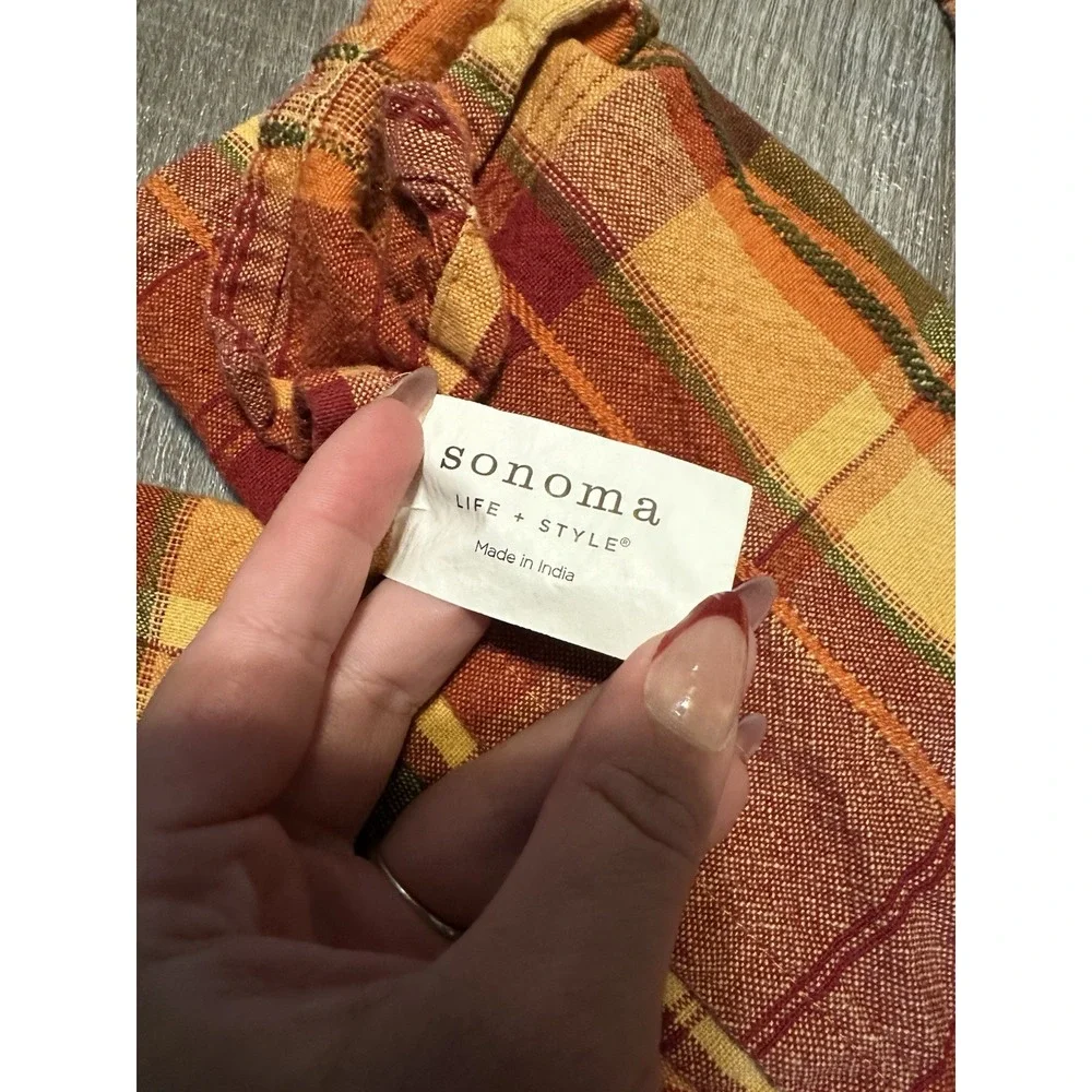 Sonoma Plaid Fall Colors Orange Green‎ Red Yellow Thanksgiving Cloth Napkins 4